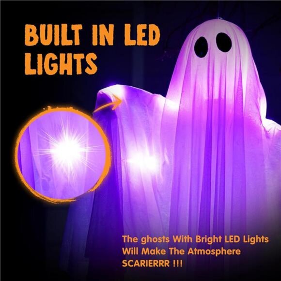 47” Halloween Hanging Light up Ghost Decoration Outdoor with Purple LED - Picture 3 of 8